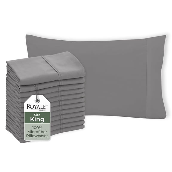 Royale Linens Grey Pillowcase Set of 12 - King 20"x40" Bed Pillow Cover - 1800 Brushed Microfiber - Wrinkle & Fade Resistant - Bulk Pillow Cases - Hotel Quality Pillowcase 12 Pack (King, Grey)