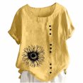 thumbnail image 1 of Birdeem Blouses pour Femmes Été Col Rond Manches Courtes Mode Décontractée Imprimé Bouton Haut T-Shirt, 1 of 9