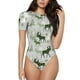 thumbnail image 1 of Balery green plaid Moose tree Body de cuello redondo de manga corta para mujer Tops de manga corta Tops básicos-Small, 1 of 7