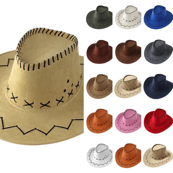 Wdgfv Suede Kid's Cowboy Hat Western Cowboy Cowgirl Hat Suede Texture with Adjustable Cord Wide Brim for Sun One Size