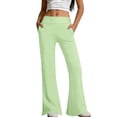 thumbnail image 2 of Siminsem Womens High Waist Flare Leggings With Pockets Butt Lifting Tummy Control Yoga Pants Petite Beach Clothes Casual Summer Travel Workout Wide Leg Lounge Pants, Light Green, XL, 2 of 6