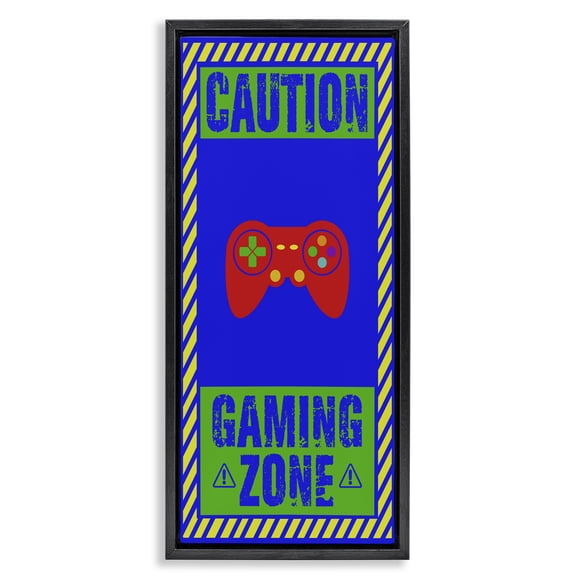 Stupell Industries Contemporary Vibrant Caution Gaming Zone Black Floating Frame Canvas Art, 11 x 25, by Marcus Prime