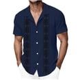 thumbnail image 2 of Hesxuno Men Untucked Dress Shirts Camp Collar Button Down Shirt Summer Cuban Guayabera Shirt Floral Printed Loose Fit Tops Casual Comfortable Holiday Shirts Dark Blue XXL, 2 of 4
