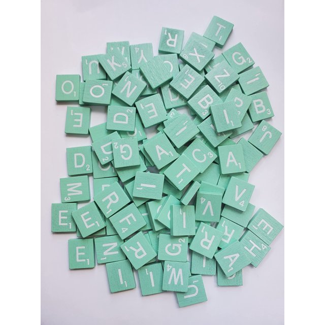 Juego de 100 Fichas de Madera para Scrabble Planet Xpress en Color Cian