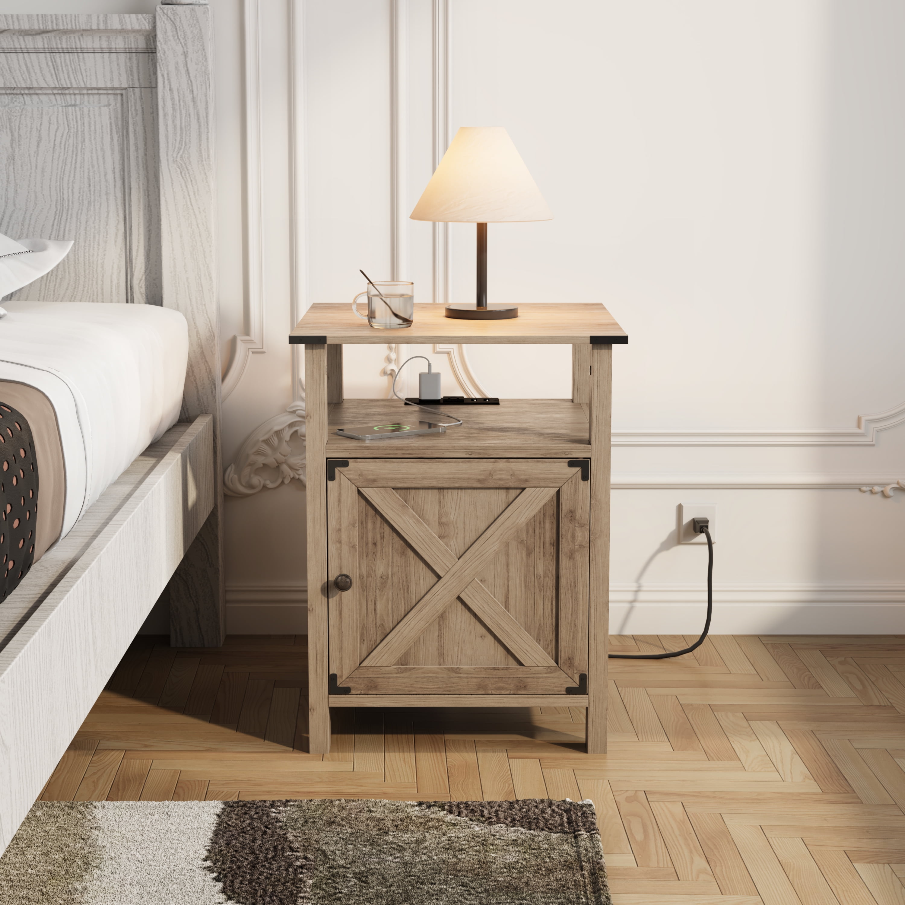 Behost Nightstand for Bedroom Set of 2,Farmhouse Nightstand Bedside Table for Bedroom Furniture,Light Brown