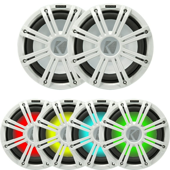 2 Kicker 45KMF104 10" Weather-Proof Subwoofers for Freeair Applications - 2 Kicker 45KMG10W 10" LED Grilles (White)