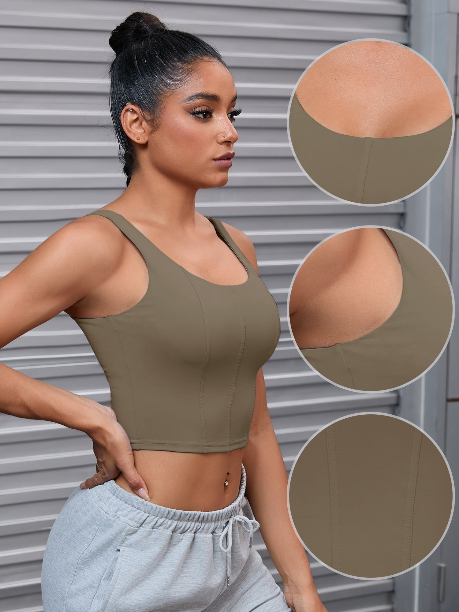DARING DIVA Women's U Back Shapewear Muscle Tank Top With Built In Bra L Brown