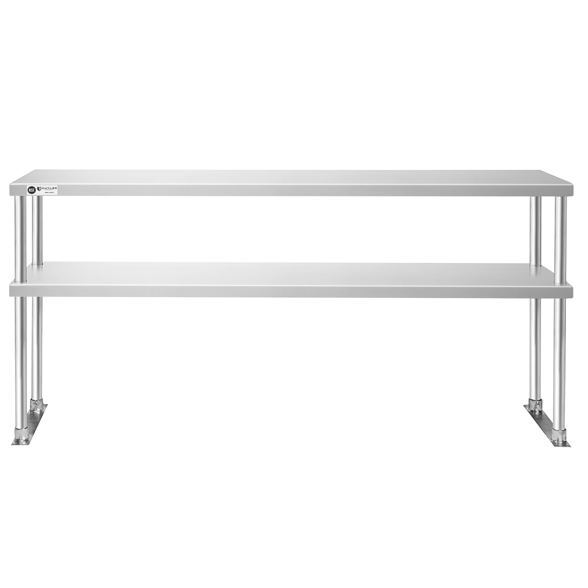 KUTLER Stainless Steel 2-Tier Overshelf 72" x 12", NSF Commercial Double Deck Shelf for Prep and Work Tables for Restaurant, Kitchen, Workshop