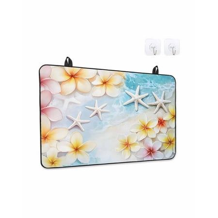 Stove Top Covers for Electric Stove 24x21 Inches Summer Coastal Heat Insulation Fireproof Glass Cooktop Protector Ocean Beach Starfish Botanical Flowers Countertop Stovetop Cover for Kitchen