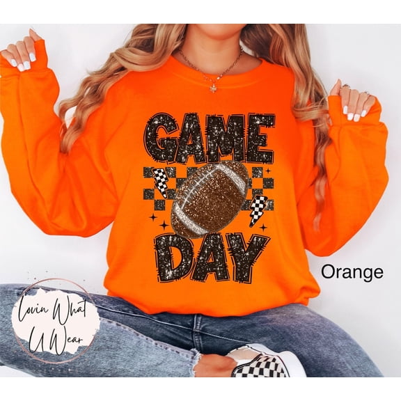 Simple Fit Faux Glitter Football Sweatshirt Football Game Day sweater Football Mom sweater Football Mama sweater Football Fan sweater Oversized Football Top All Size S-5XL