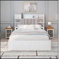 thumbnail image 3 of Full Size Bed Frame with 4 Under-bed Portable Storage Drawers and Multi-tier Bedside Storage Shelves, White, 3 of 12