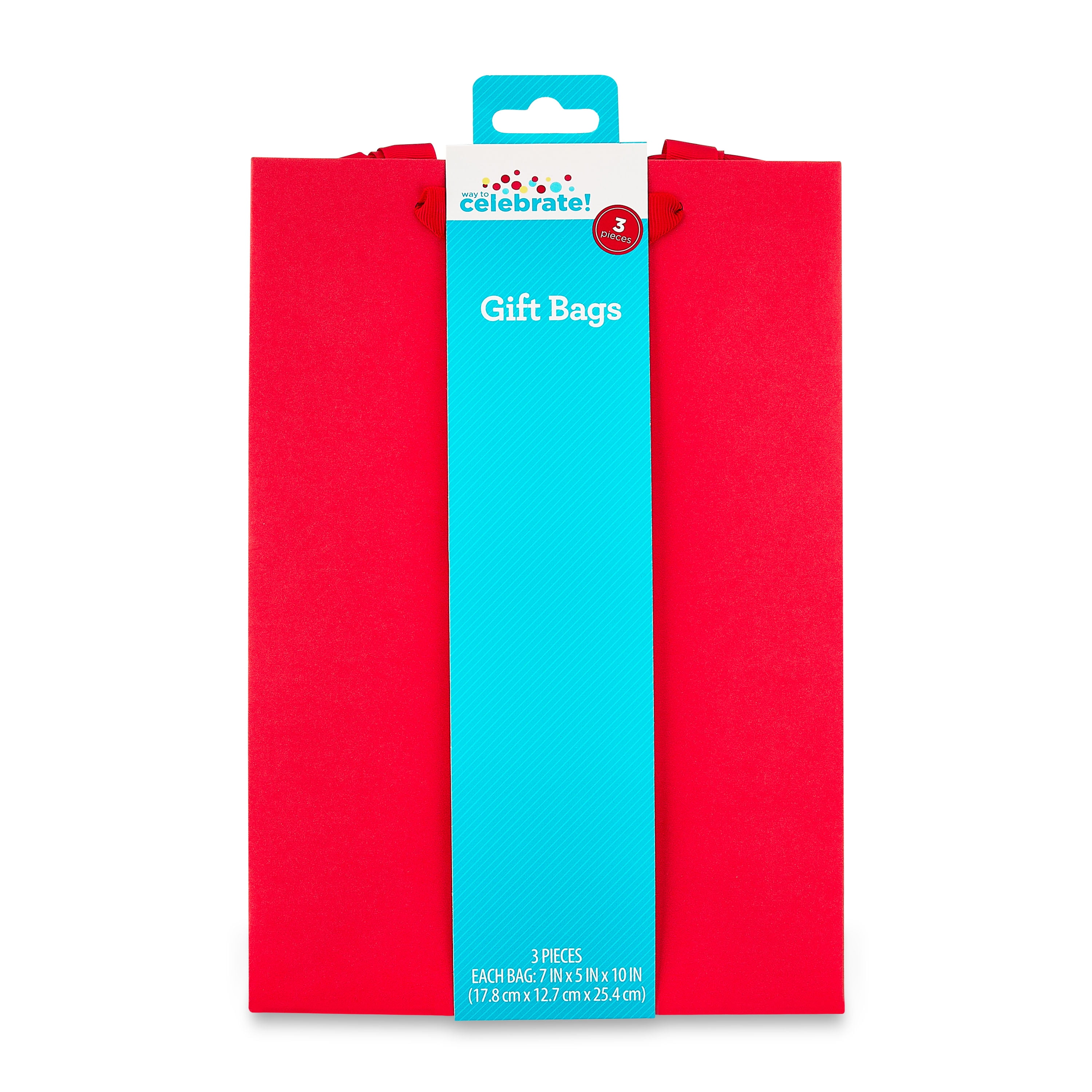 Large Red Gift Bags, 7" x 10", 3 Count, by Way To Celebrate