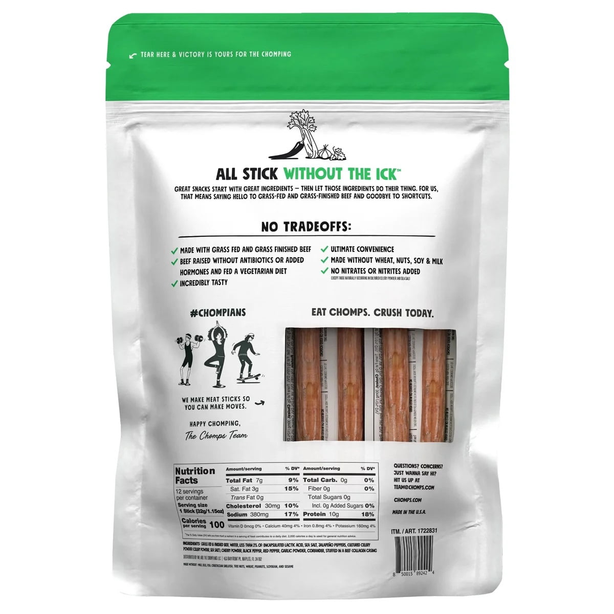 Chomps Beef Sticks, Jalapeno, 1.15 Ounce (Pack of 12)