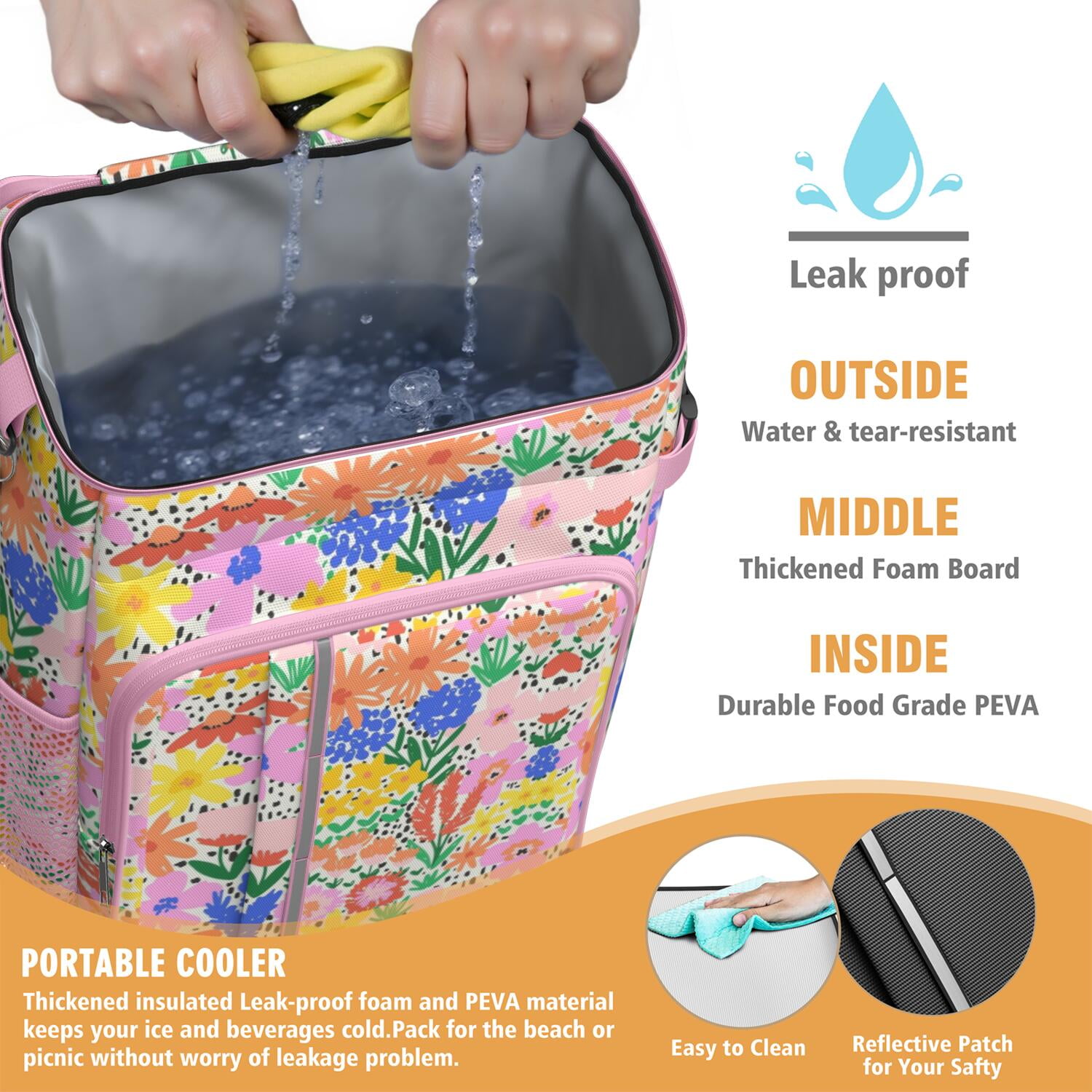 Travel Cooler Bag - Pioneer Flower Camping Beer Cooler Backpack with Bottle Opener- Waterproof Insulated Picnic Backpacks - Cooler Bag for Beach