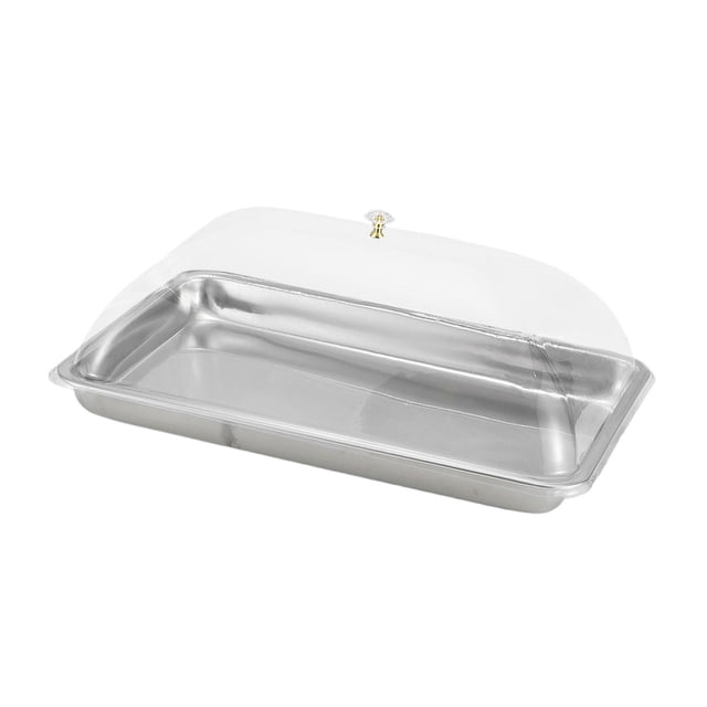 Bandeja de acero inoxidable con tapa transparente, soporte para tartas, resistente al polvo, bandeja de comida cubierta para festivales, cocinas y 50x35x5cm