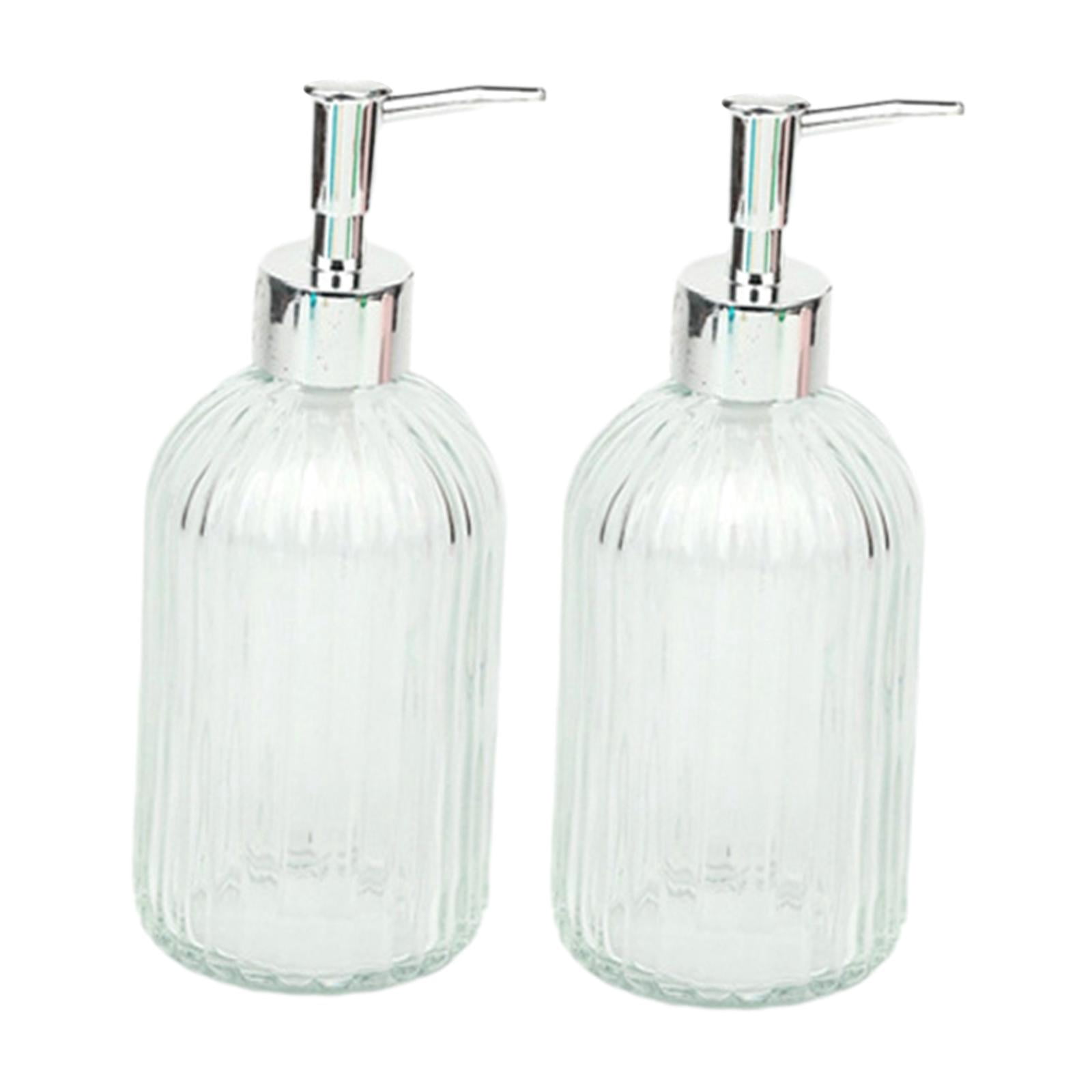 Fiocias 2 Pieces Glass Hand Dish Soap Dispenser Bathroom Liquid Container Leakproof Body clear