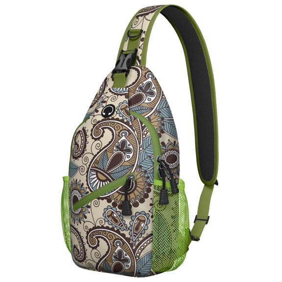 Indian Tribal Paisley Sling Bag - Retro Vintage Pattern Chest Bag - Comfortable for Travel, Biking, Hiking