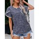 thumbnail image 4 of Blusa con mangas de pétalos Manga corta Blusa holgada con estampado floral Blusa informal con mangas de pétalos para citas de mujeres, 4 of 8