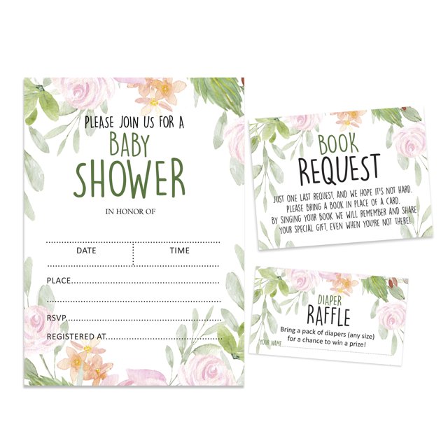 Inkdotpot Set Of 30Floral Baby Shower Invitations-Diaper Raffle Tickets And Baby Shower Book Request Cards Gender Neutral Invites Its A Boy Its A Girl