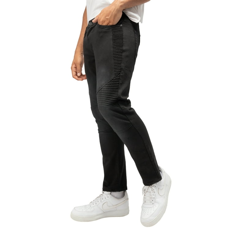 RAW X Men s Slim Fit Biker Jean Comfy Flex Stretch Moto Wash Denim Jeans Pants Black Wash 91211 38W X 32L