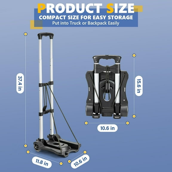 Small Folding Hand Truck Dolly with 2 Wheels - Lightweight Aluminum Collapsible Trolly for Airport Travel and Moving