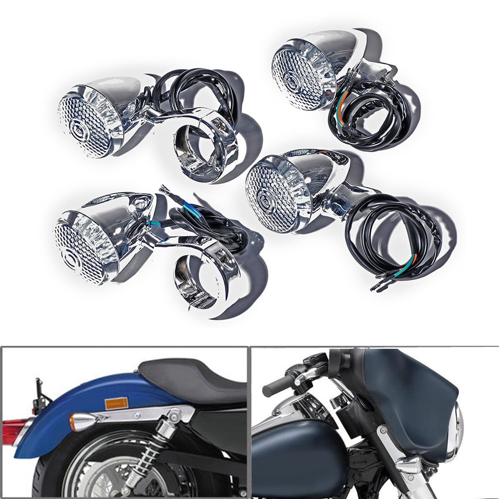4pcs 41mm Clamp Chrome Front Rear LED Turn Signal Light Smoke Lens for Harley 