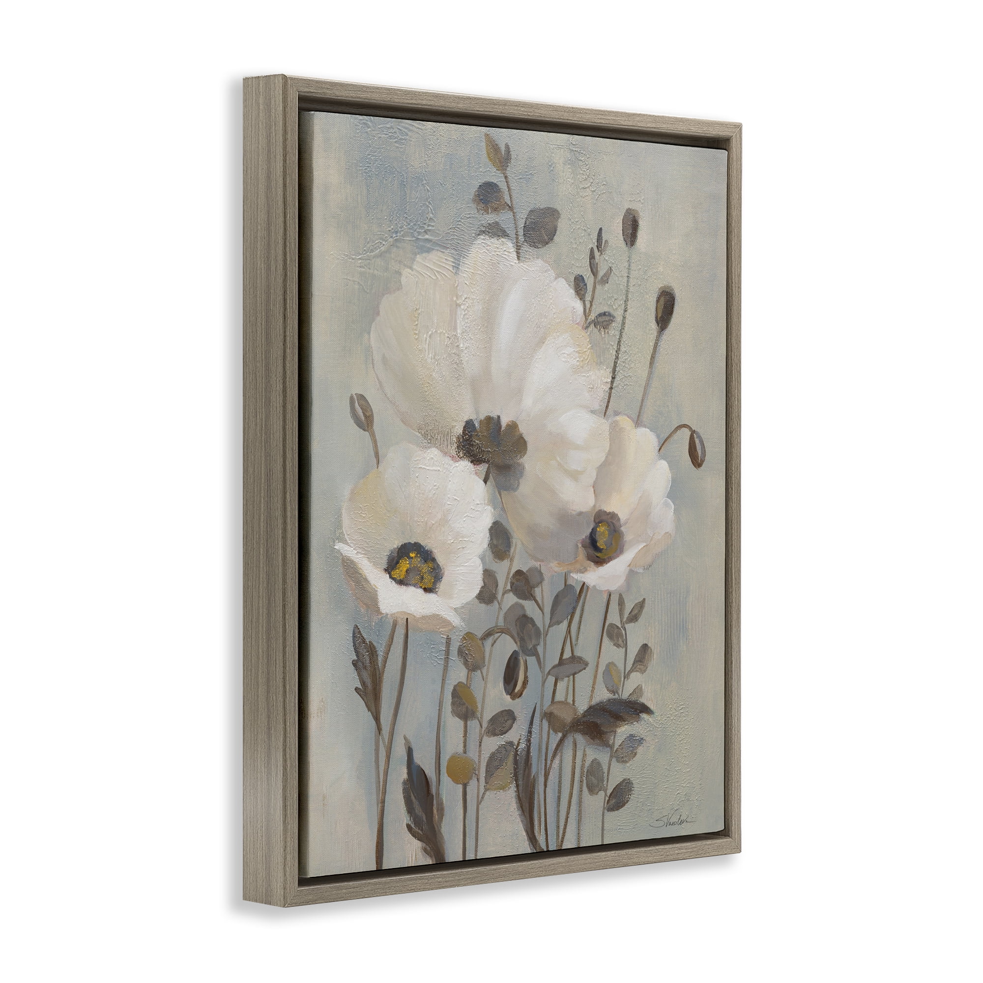 Stupell Industries Traditional Neutral Poppies Botanical & Floral Painting Brown Floater Framed Art Print Wall Art, 17 x 21