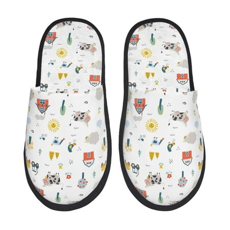 

Fuzoiu Farm Animals Print Unisex Furry Slippers Plush Indoor Shoes Trendy House Slippers Anti-Skid EVA Sole House Shoes for Home Office and Travel -Large