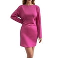 thumbnail image 2 of YHAJDS Women's Fall Winter Casual dress,Women's Dresses Long Sleeve Dress Solid Color Neck Slim Fitted Mini Party Club Mid Calf Length Elastic Waist Comfortable Dresses, 2 of 5