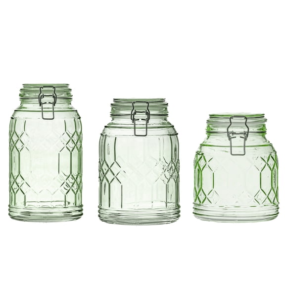 10 Strawberry Street Bleeker Glass Canister, Sage Green, Set of 3