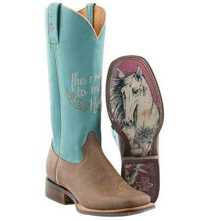

Tin Haul Womens 14-021-0007-1477 Women s A Cowgirls Motto 13 Turquoise Boot 8.5 B Tan