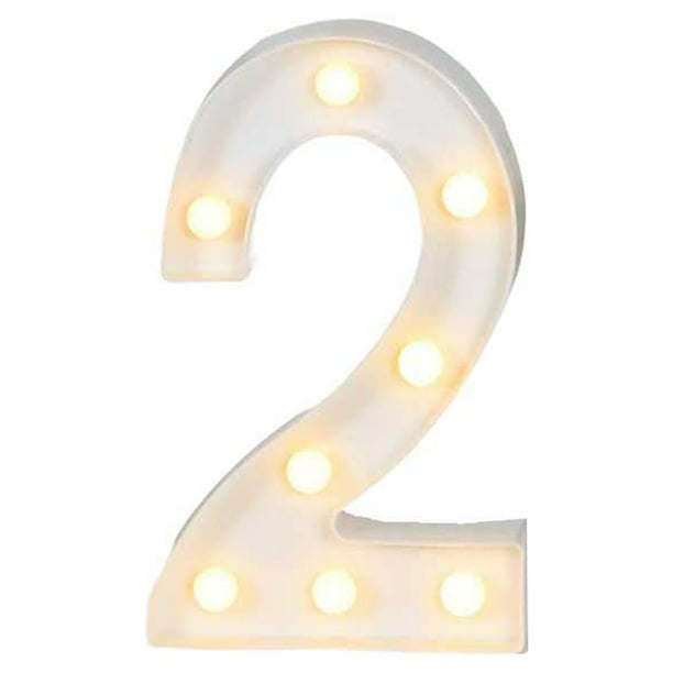 Naiovety Ceremonia de boda Aniversario Número en forma de luz Lámpara de números portátil con pilas Decoración de la fiesta del hotel de la oficina Kits de decoración para fiestas Número 2 Naiovety HA074859-03