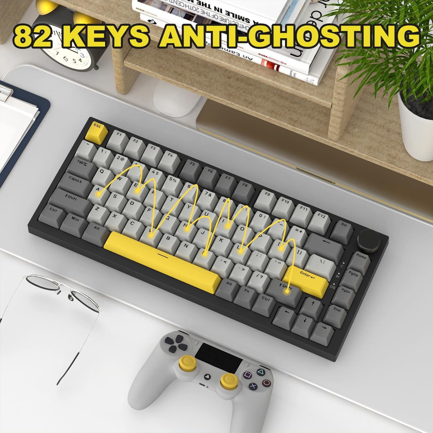 AJAZZ AK820 75% Wired RGB Hot Swap Mechanical Keyboard with CNC Volume Knob,Poron Foam Gasket Mounted,South Facing LED,OME Profile PBT Keycap-RGB Light,NKRO,Yellow Linear Switch Switch(Gray Orange)