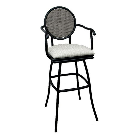 Outdoor Patio Swivel Extra Tall 34" Bar Stool -Adelle- Valley Linen- black frame