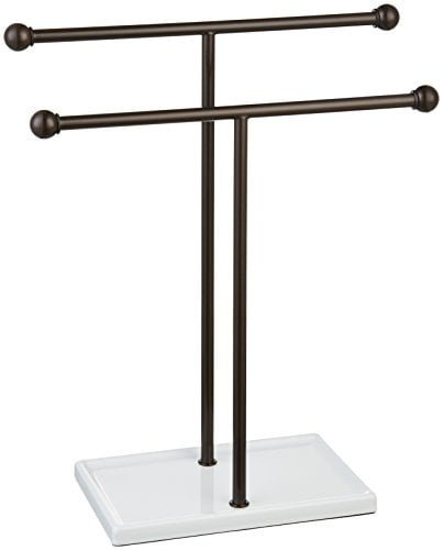 Photo 1 of Basics Double-T Hand Towel Holder and Accessories Jewelry Stand, Bronze/White