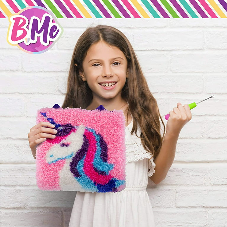 B Me DIY Unicorn Latch Hook Kit for Girls – Mini Rug Sewing Set with 15  Colorful Yarn Bundles, Color-Coded Canvas, DIY Grils Bedroom Décor Idea