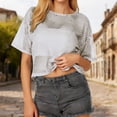 thumbnail image 2 of CUZIBR Womens Stylish Casual Shirts Hollow Out Cover Up Short Sleeve Round Neck Fashion Mesh Smock Solid Color Crop Tops T Shirt Basic Fashion Dressy Clothes,Grey,XL, 2 of 5