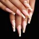 thumbnail image 4 of 24 piezas Prensa en uñas largas, diamantes de imitación 3d, uñas postizas de ataúd con diseño, pegamento brillante en las uñas, uñas postizas con pegamento para mujeres (azul),11 Feliz Sencillez, 4 of 5