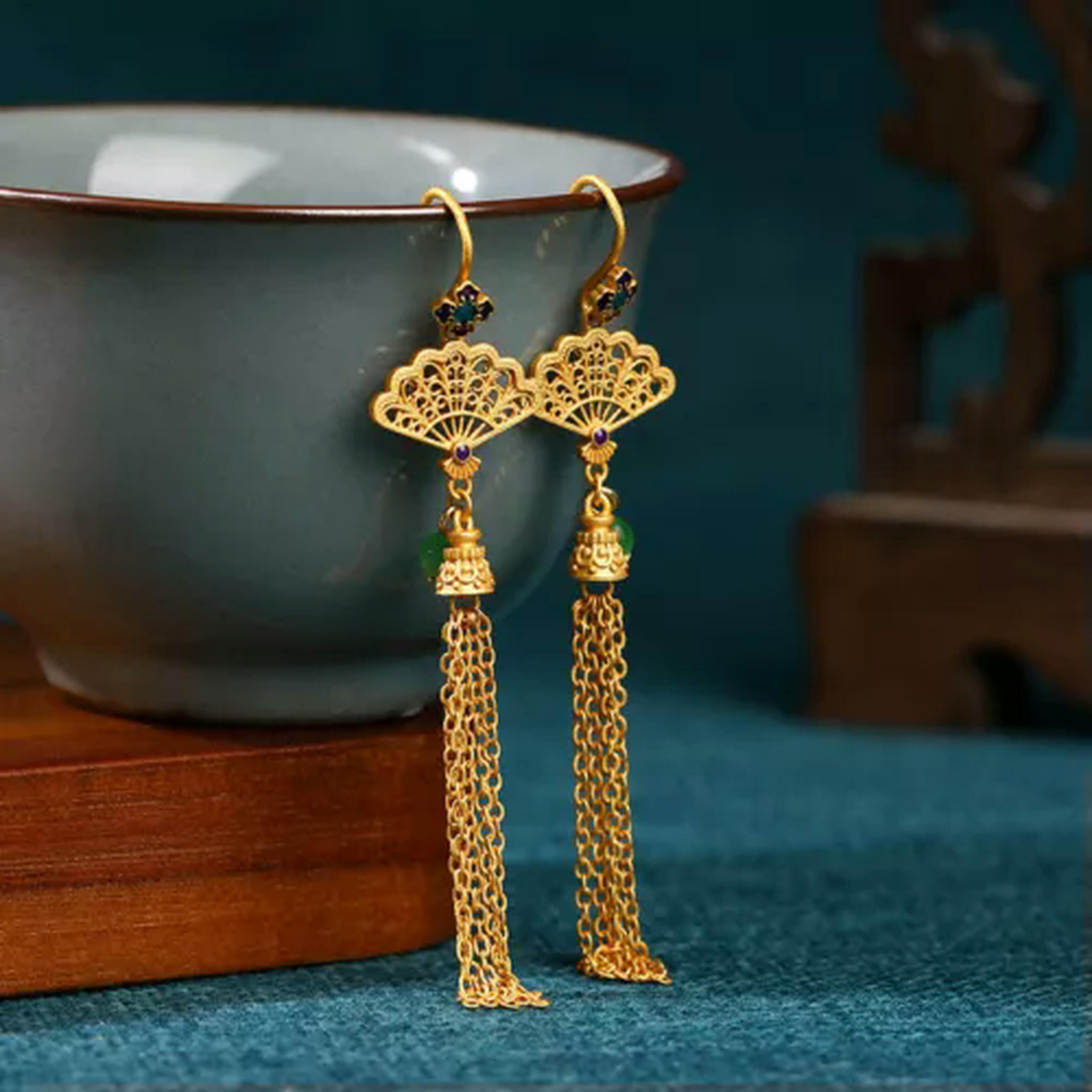 EOEMY Enamel Ethnic Chinese Vintage Dangle Drop Hook Earring For Women Earring Jewelry