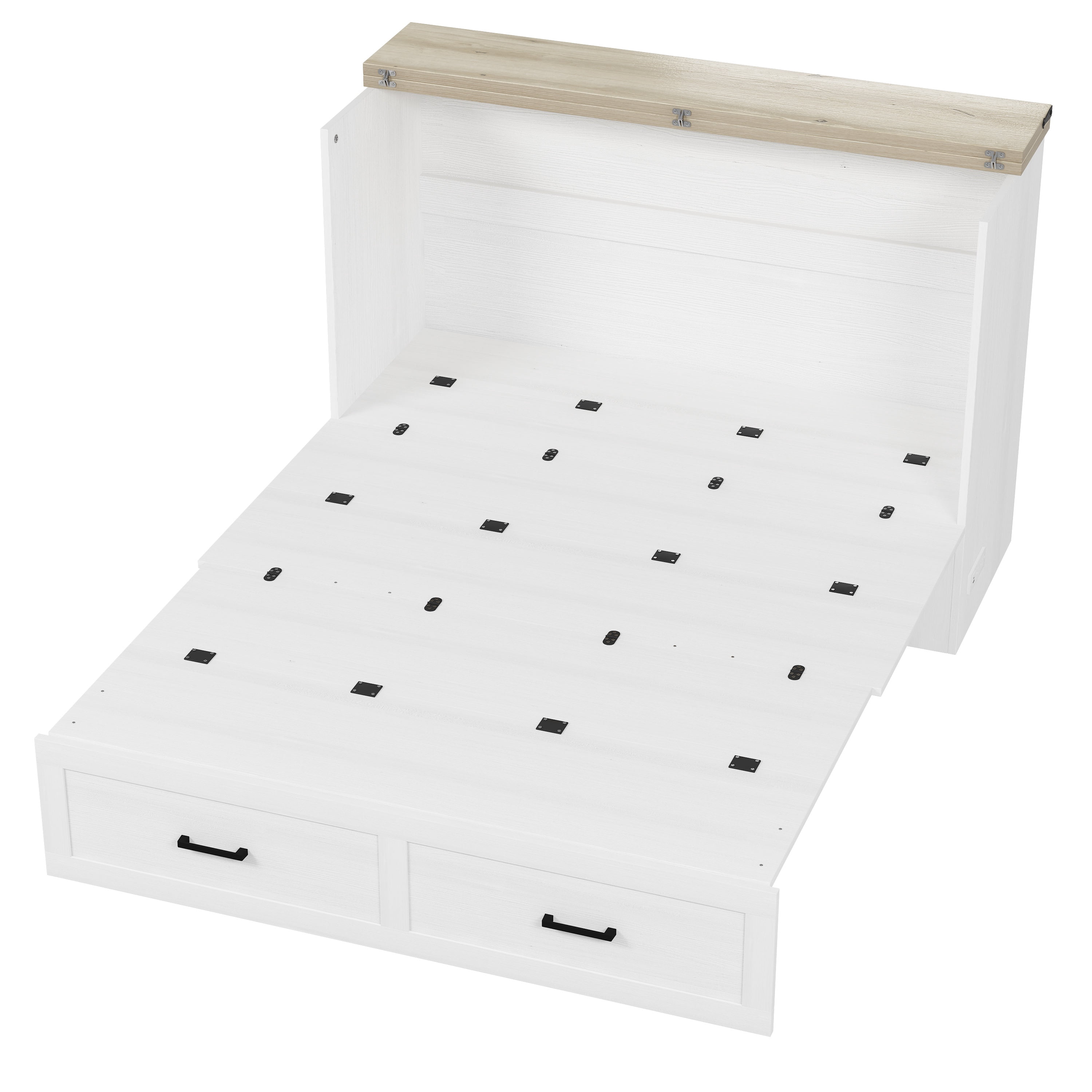 Bellemave Queen Size Farmhouse Murphy Bed Frame with Charging Station and Storage Drawer Foldable Cabinet Platform Bed for Guest Room or Home Office (Queen Size, Antique White)
