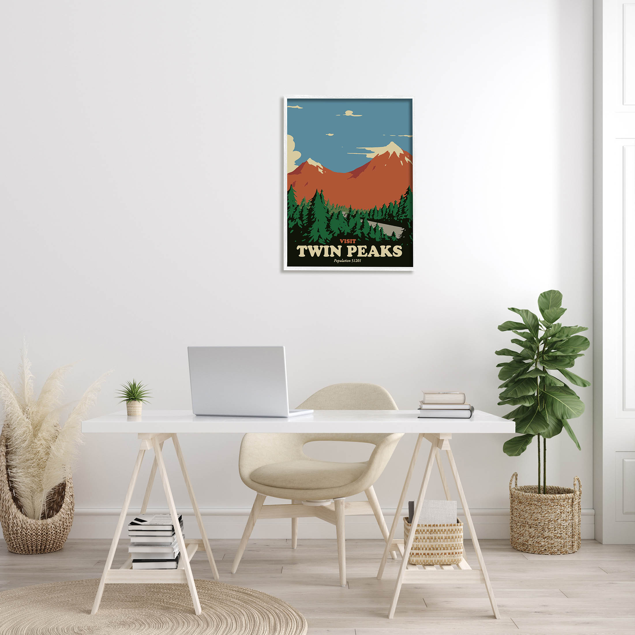 Stupell Industries Visit Twin Peaks Mountain Landscape Graphic Art White Framed Art Print Wall Art, Design by Matheus Lopes Castro