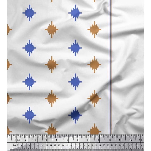 Soimoi Blue polyester Crepe Fabric Pannahazar Jamdani Print Fabric by the Yard 42 Inch Wide