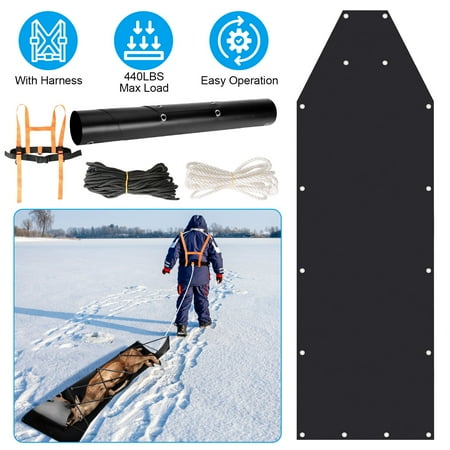 Moclever Deer Drag Sled with Dragging Harness Deer Cart Game Hauler with 32.8ft Black Rope 16.1ft White Rope for Hunting Ice Fishing Hauling Fire Wood Black