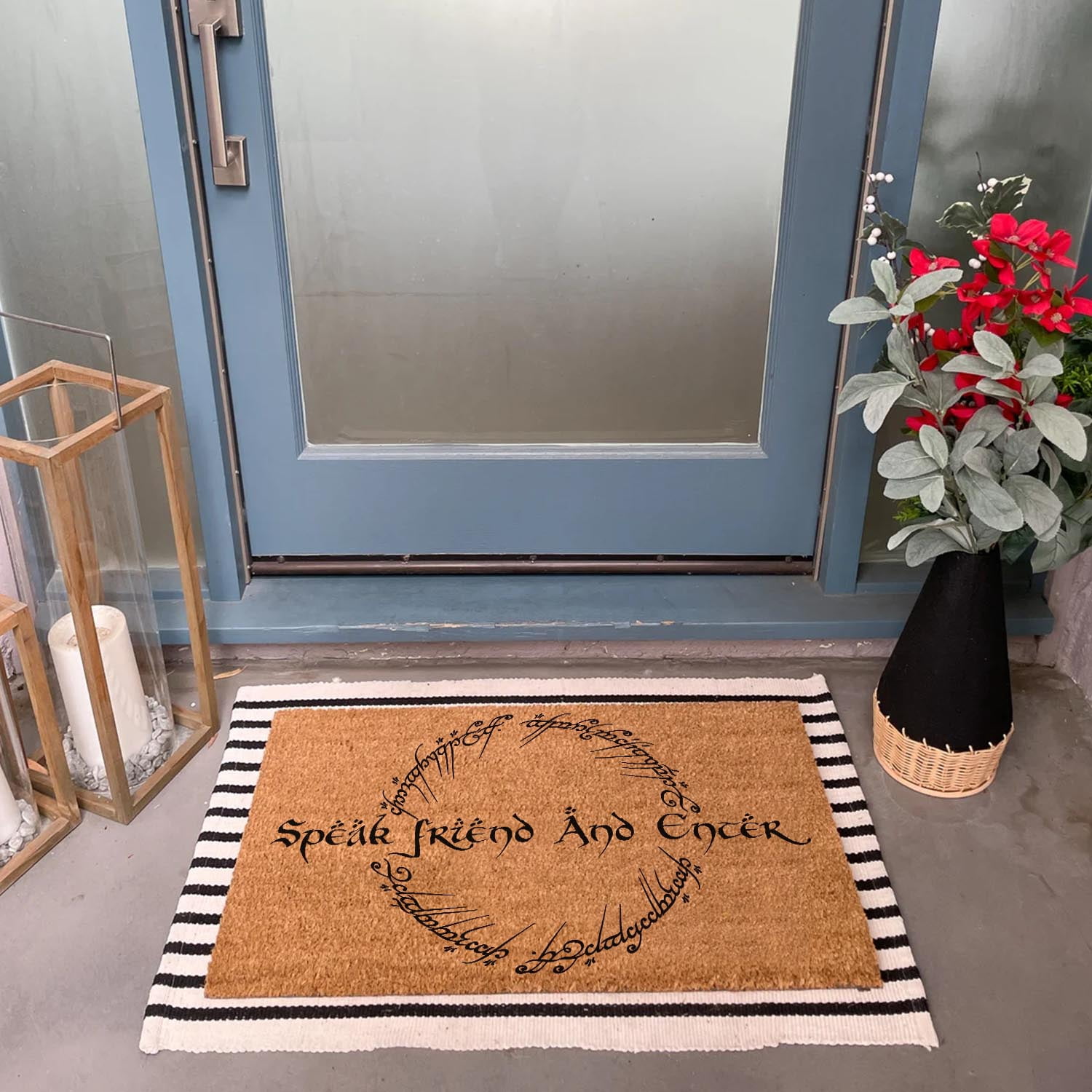 Funny Lord of The Rings Speak Friend and Enter Welcome Porch Decor Doormat for The Entrance Way Personalized Rugs with Heavy-Duty Backing Non Slip Outdoor Coir Doormat 23.6 x 15.7 inch