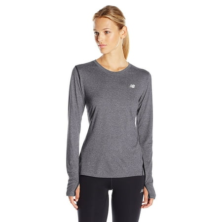 New Balance Womens Heathered Long sleeve, black Heather, Small