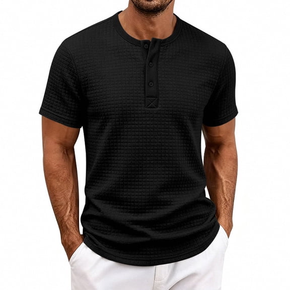 Polo Shirts for Men Short Sleeve Collared Golf Polos Loose Fit Grid Pattern Shirt Top
