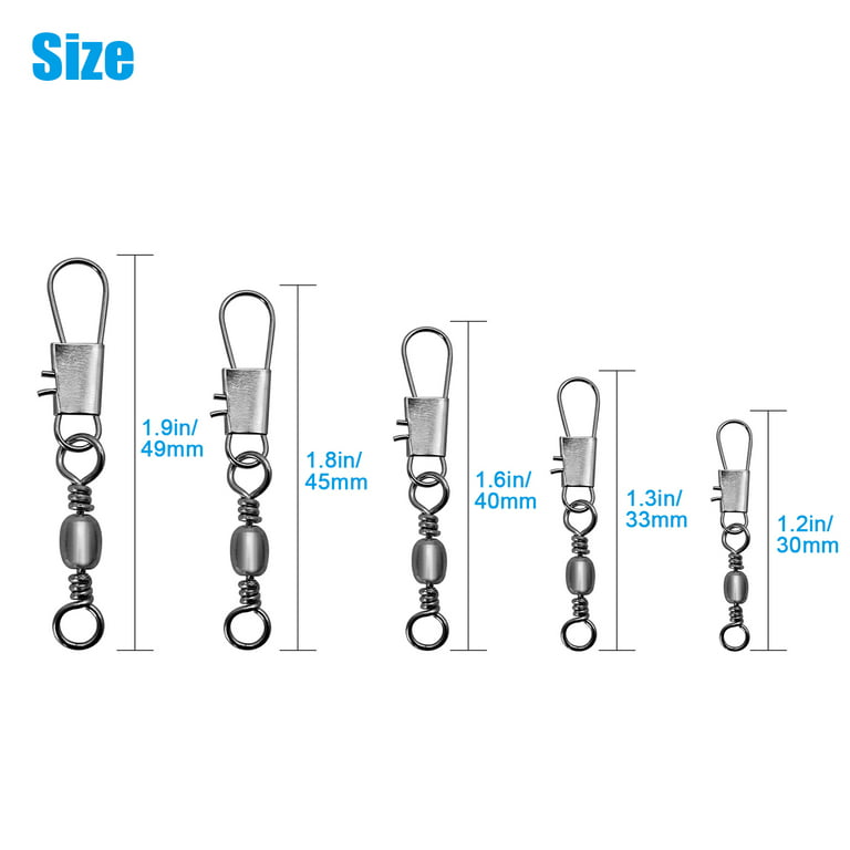 100pcs Fishing Swivels, Fishing Rolling Ball Bearing Barrel Swivel with  Safety Snaps High Strength Fishing Connector Swivels Stainless Steel  Saltwater Strong Solid Rings Fishing Tackle Accessories 
