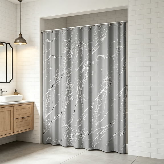Marble Pattern Silver Foil Shower Curtain, 72" Thickened Waterproof Bathroom Partition, Modern Home Decor Curtain for Tub & Shower Stall, Weighted Hem​, Gray