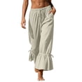 thumbnail image 2 of Karymi Women's Shorts Drawstring Elastic Waist Ruffle Hem Cropped Wide Leg Beach Pants, Adjustable Tie Cuff Casual Anckle Trousers with Side Pockets Athletic Shorts for Women, 2 of 9