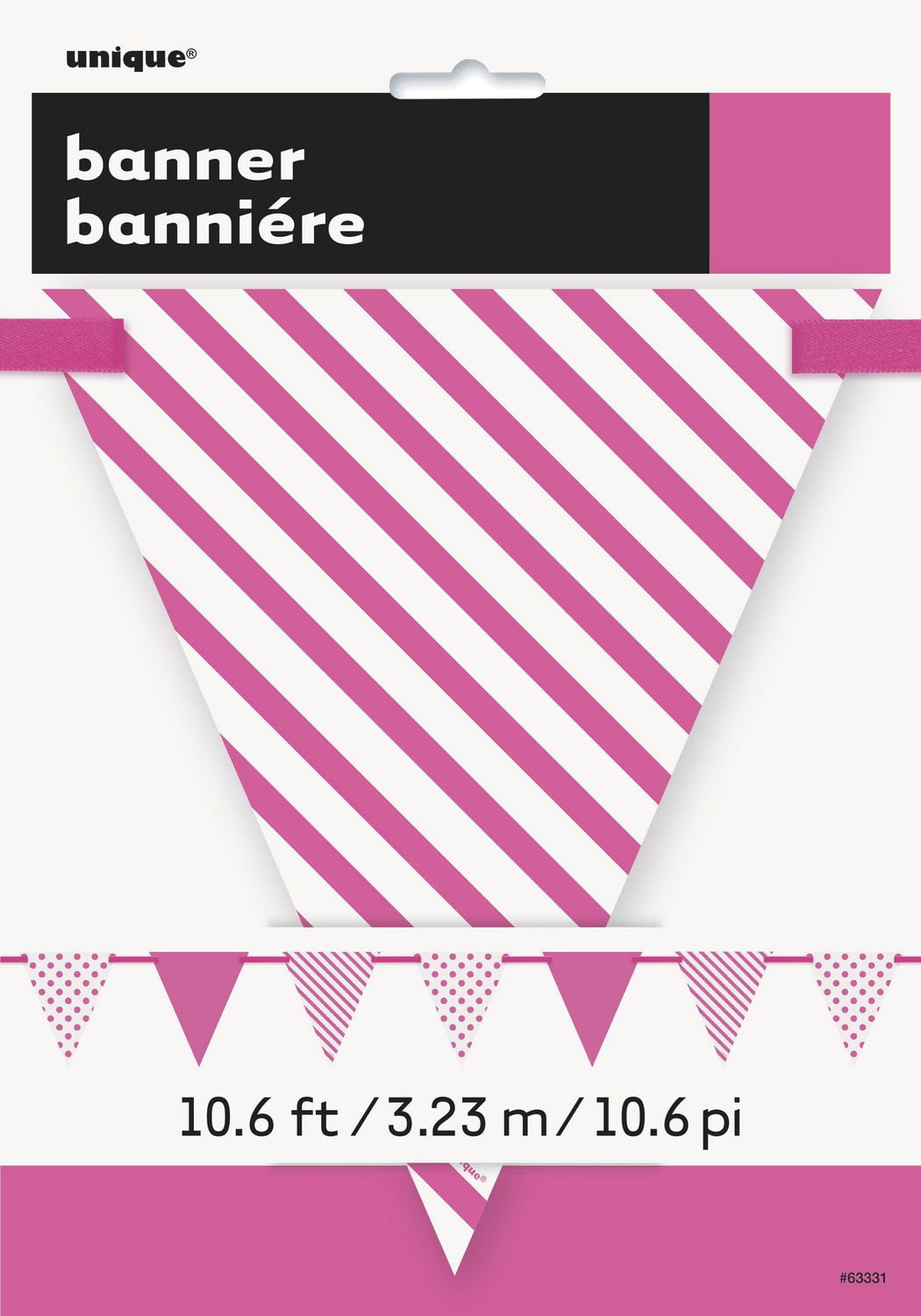 Bannière drapeau en papier à pois et rayures rose vif, 12 pi 1 Banniere